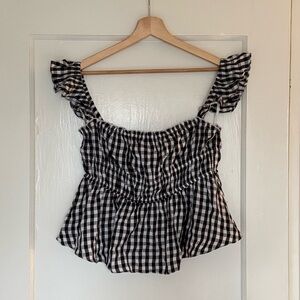 Carly Jean Los Angeles | Black and White Gingham Ruffle Sleeve Women’s Top